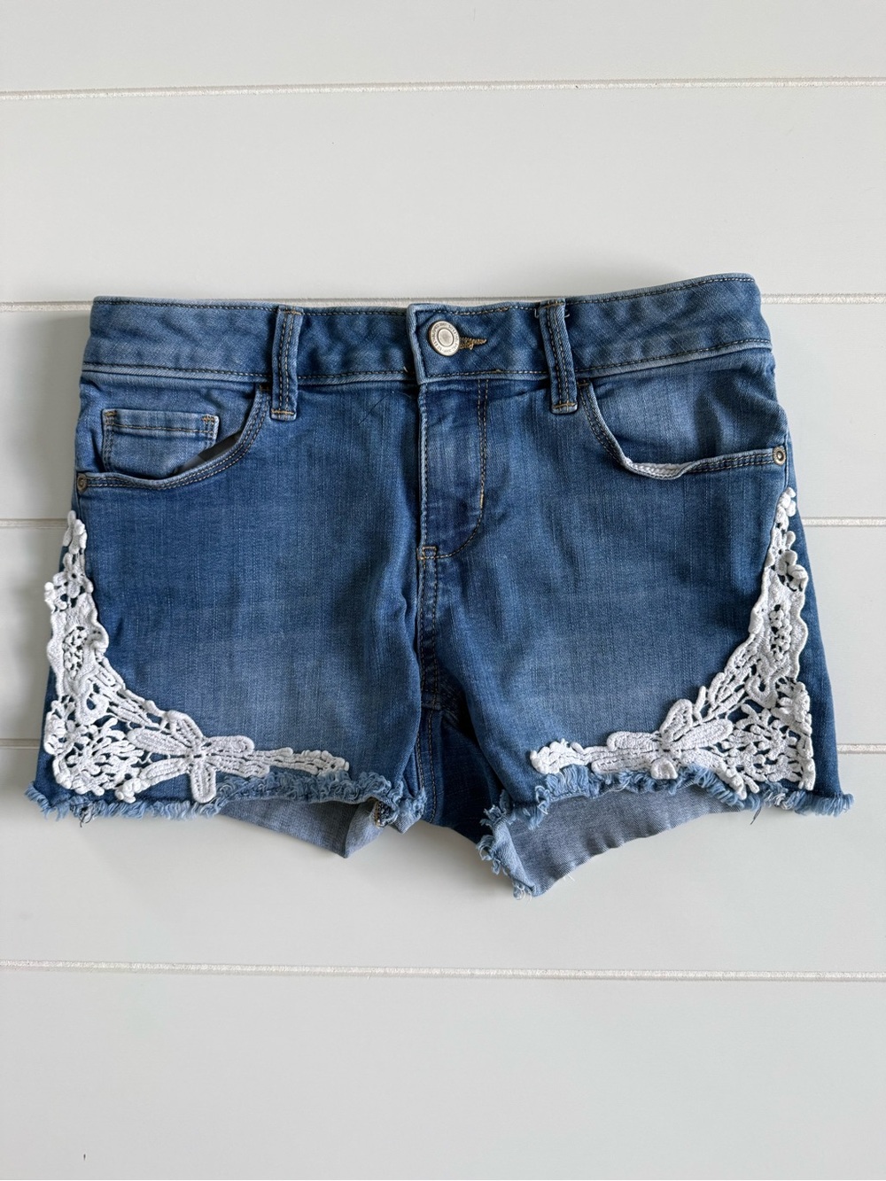 SO Blue Denim Shorts with White Crochet Trim